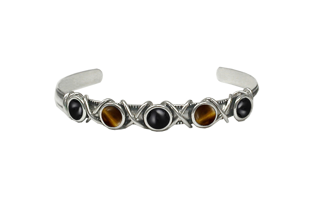 Sterling Silver Cuff Bracelet With Black Onyx And Tiger Eye